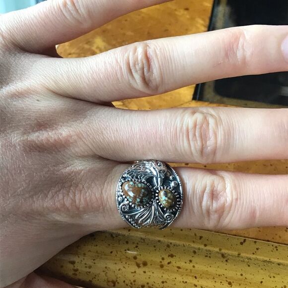 Genuine Turquoise Sterling Silver Eagle Ring Size 8 - Picture 2 of 10